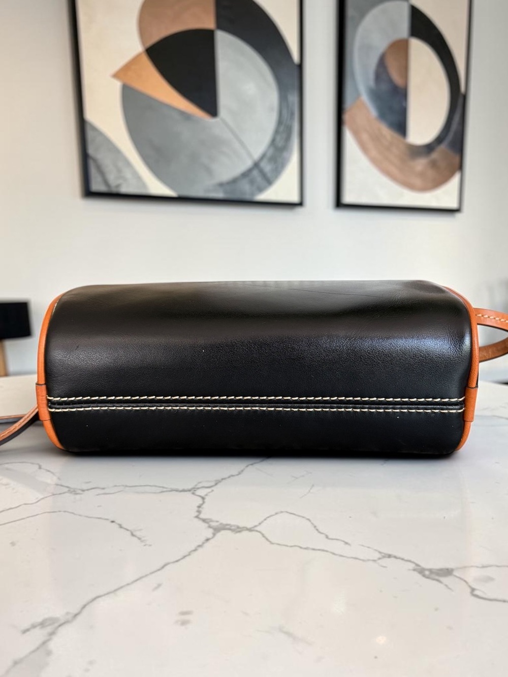 Dooney & Bourke Buffy Crossbody Black with Tan Trim Leather Barrel Crossbody - Picture 5 of 16